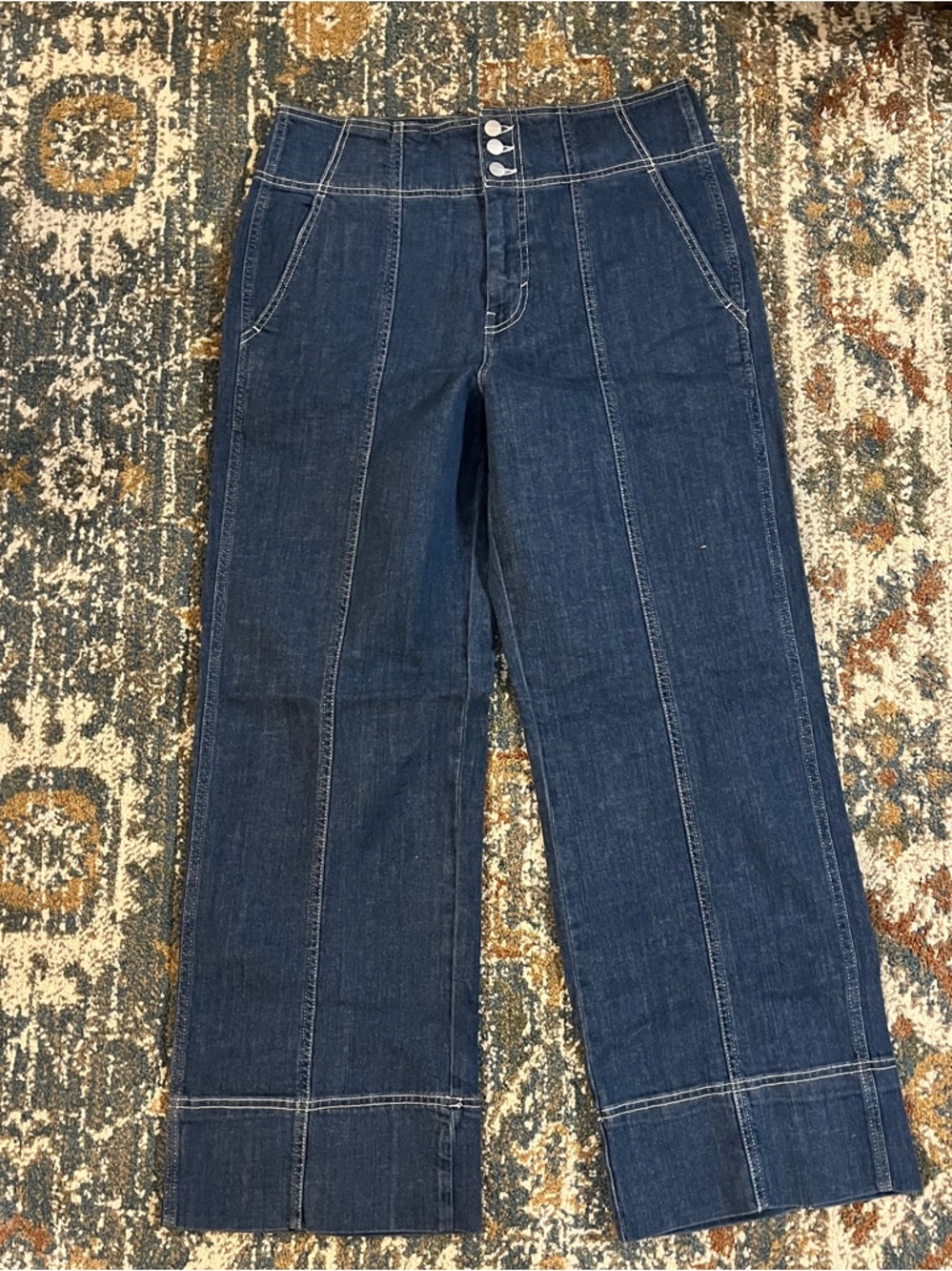 Pilcro Wide-Leg Denim Jeans in Dark Blue